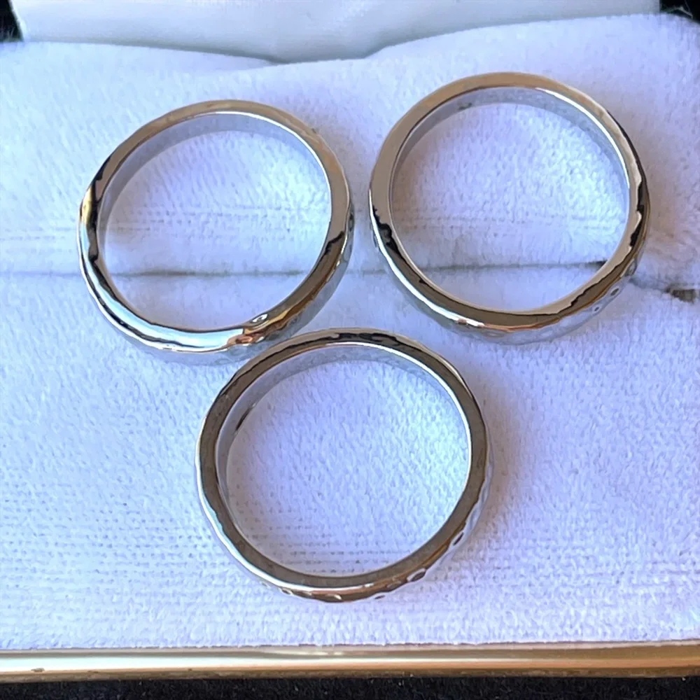 SET OF 3 HAMMERED SILVER TONE STACKABLE RINGS NO NICKEL! - Picture 9 of 9